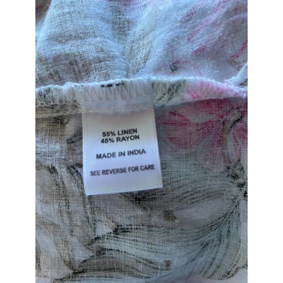 Coral‎ Bay Size Small Hawaiian Print Pullover Linen Blouse White w/ Pink Flowers - Picture 6 of 6